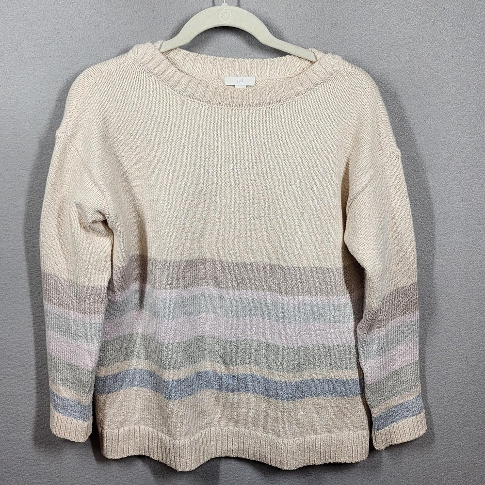 J Jill‎ Sweater Womens XS Petite Beige Pastel Stripe Knit Pullover Crew Neck